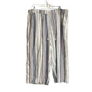 Beachlunchlounge White Striped Drawstring Linen Blend Wide Leg Pants XL
